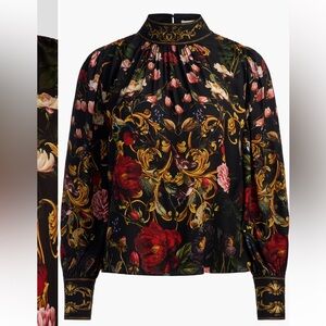 NWT Alice & Olivia S Floral Black and Gold Women's Top